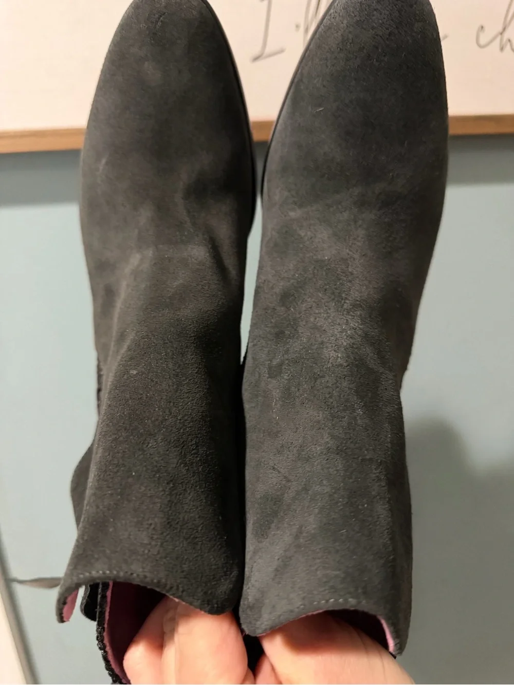 Sundance Black Suede Ankle Booties with Lace Side Panel